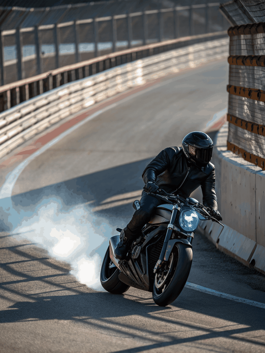 Motorcyclists practicing precision cornering on a closed track